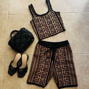 Fashion Nova Black and Tan Women Shorts Set